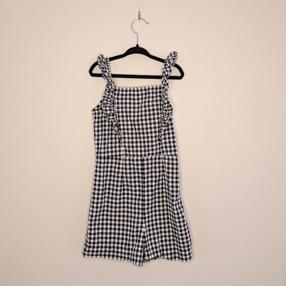💙 2 for 15 💙 Gap Navy Gingham Ruffle Romper | 100% Cotton - Picture 1 of 6